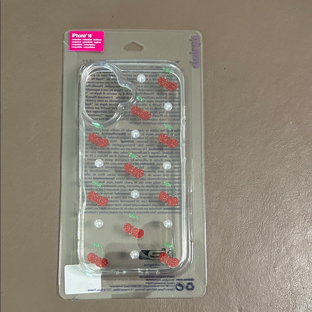 Claire's Cherry Design Clear IPhone 16 Phone Case - Picture 5 of 5